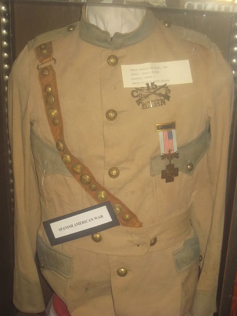 Military uniform with medals on display